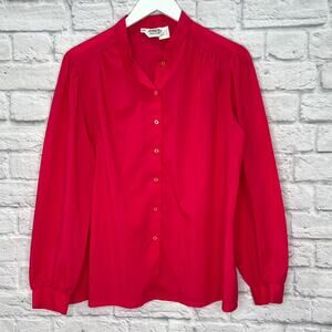 Vintage Jonquil Long Sleeve Blouse Bright Pink Size 38 Sheer Secretary XL